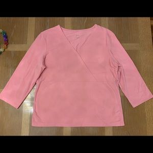 J. Jill pink 3/4 sleeve crossover tee